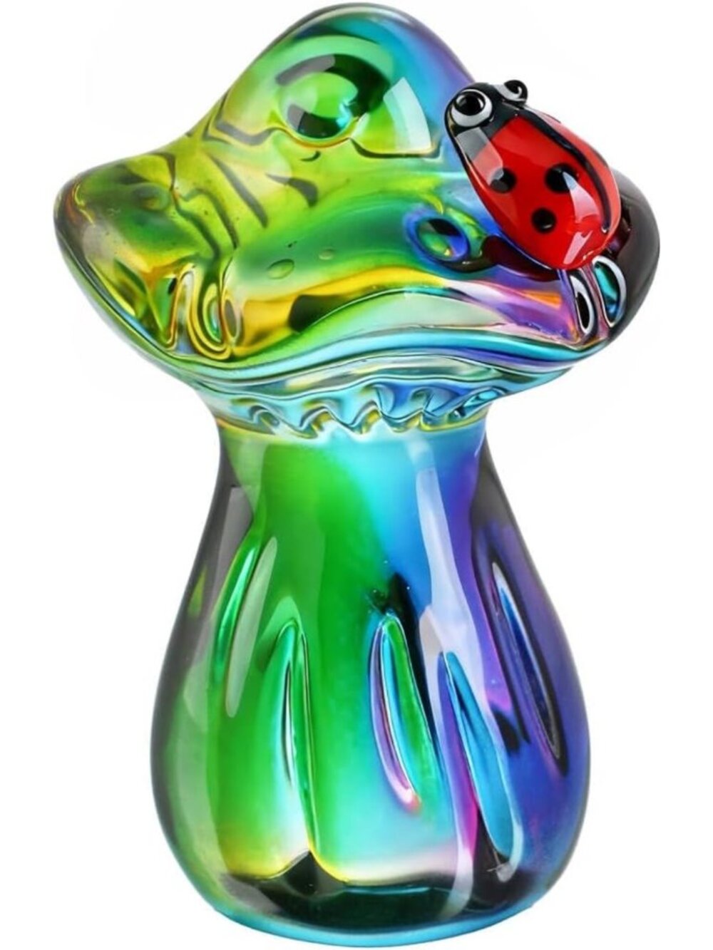 Colorful Crystal Mushroom Figurine Set | Mini Ladybug Decor for Fairy Garden